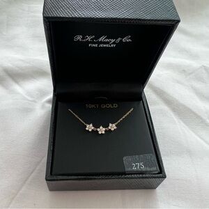 Macys 10K CZ Triple Flower Necklace, new with tags